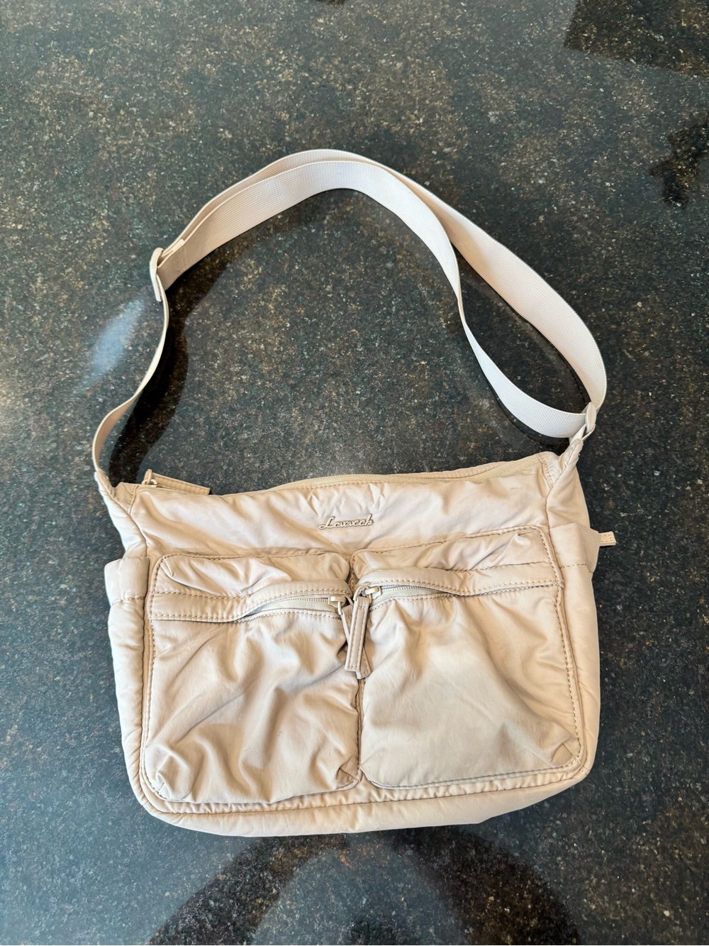 Neutral Beige Lightweight Crossbody Bag with Front Zip Pockets 11.5 size